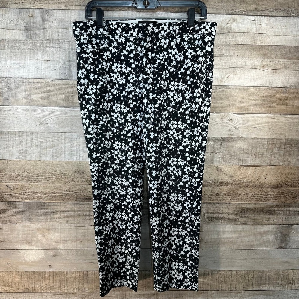 Banana Republic Sloan Black White Floral Ankle Pants Mid Rise Slim Leg Size 10
